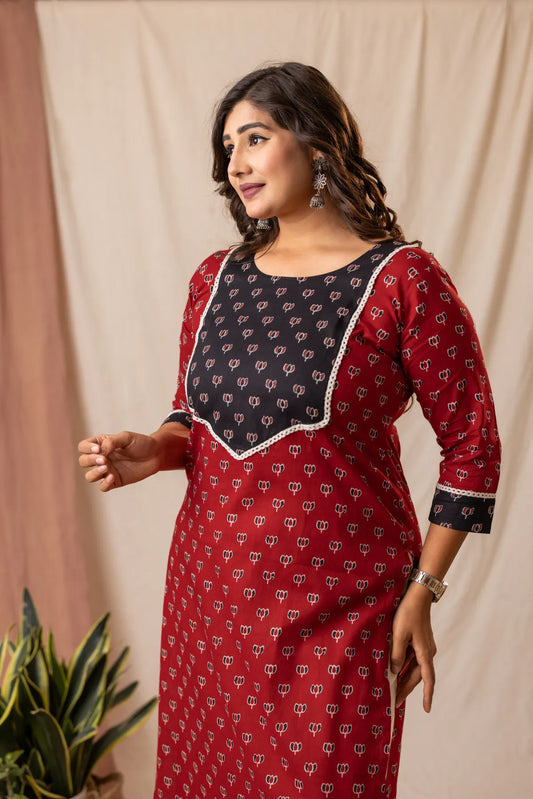 Amthi Women’s Red & Black Soft Rayon Printed Kurti | Sizes M to 6XL