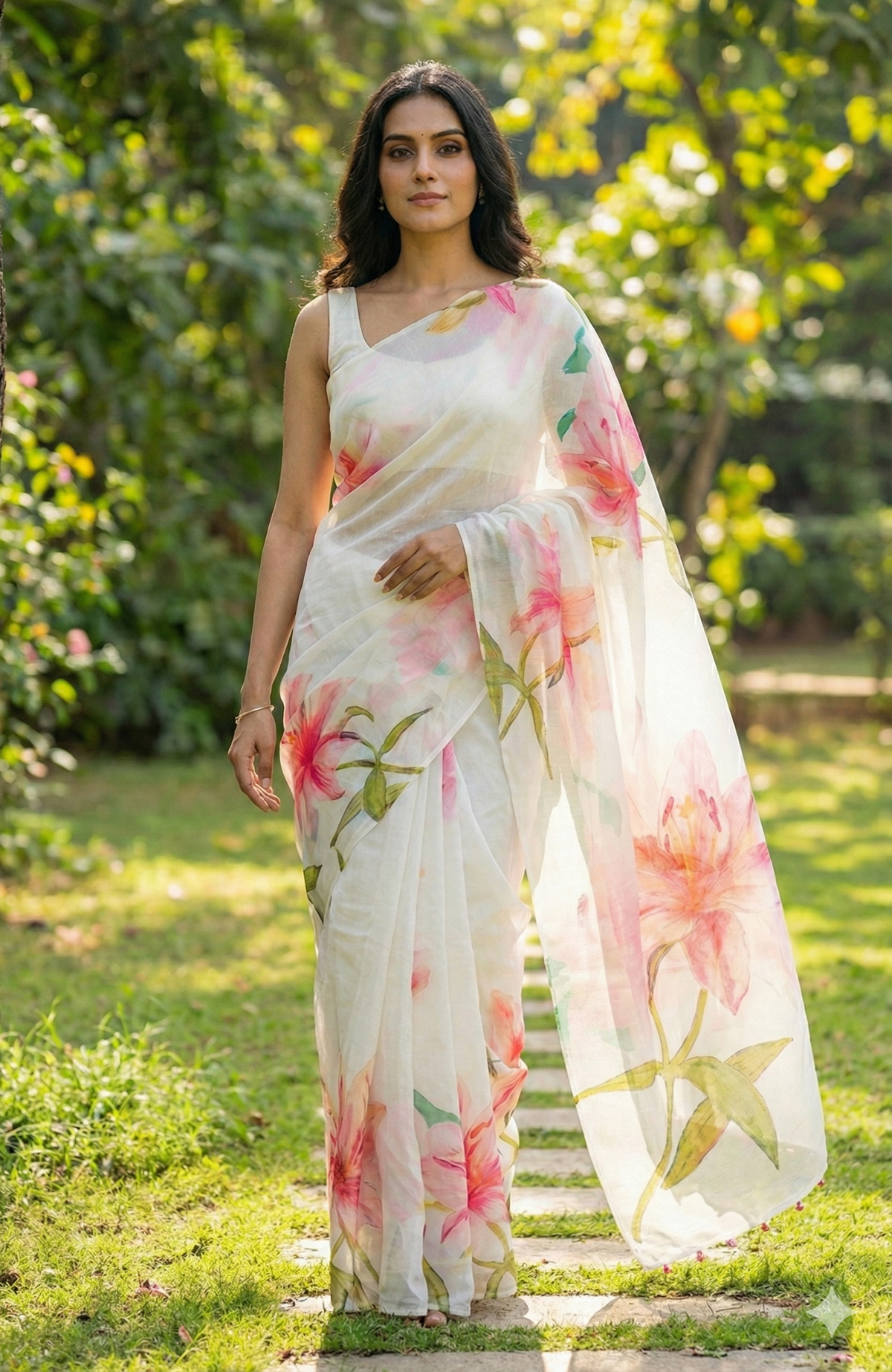 Amthi Women's Cotton Linen Mustard Yellow Floral Print Daily Wear Saree