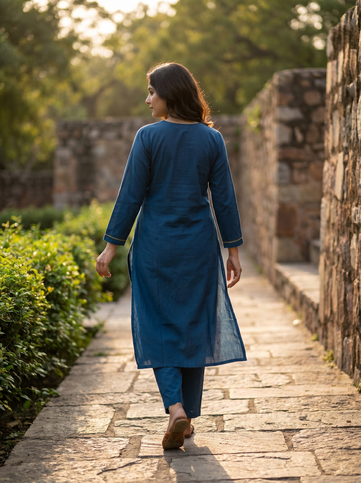 Amthi Teal Blue Pure Linen Embroidered Kurta Set for Women | Festive & Casual Wear