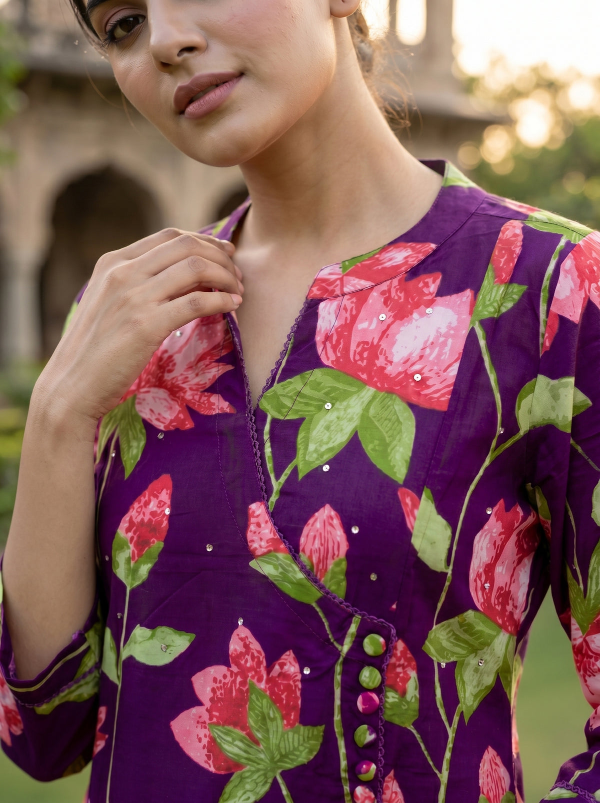 Amthi Wine Floral Print Pure Cotton Kurta Set | 2-Piece Women's Ethnic Wear