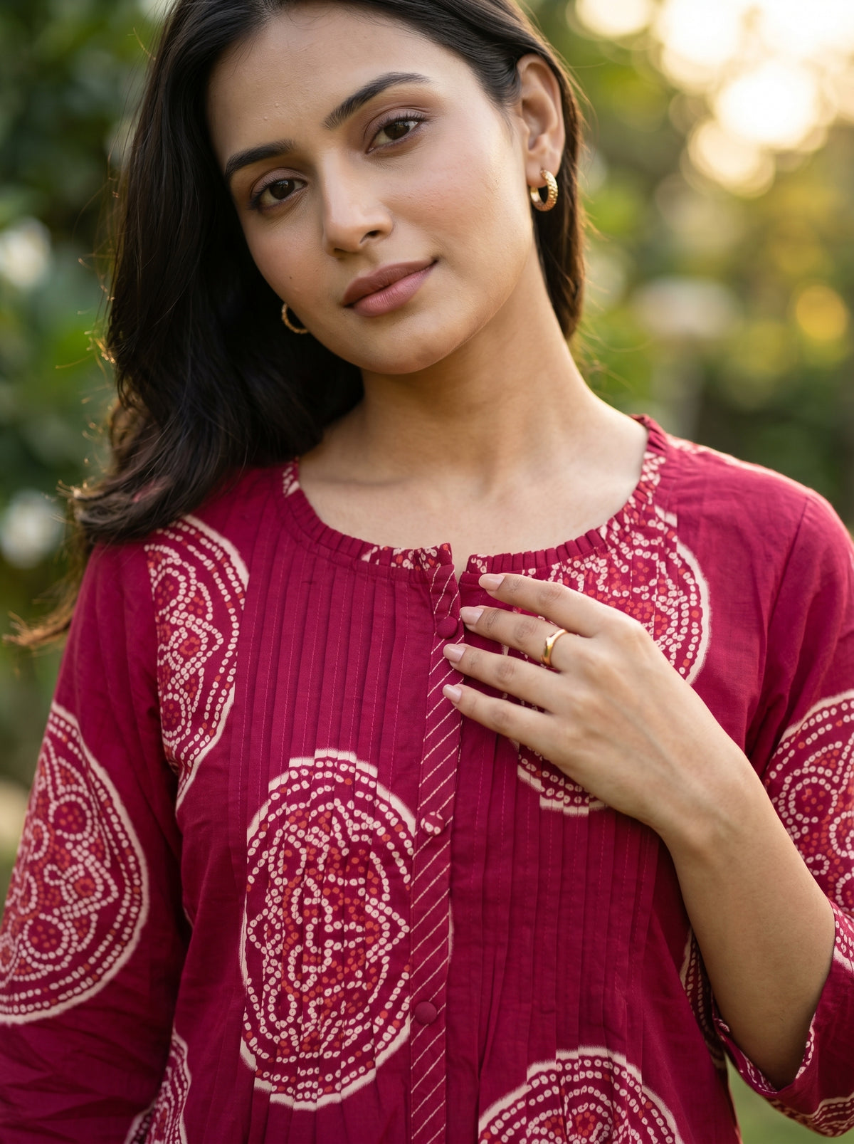 Amthi Women's Rani Pink Cotton Bandhani Print Kurta Pant Set