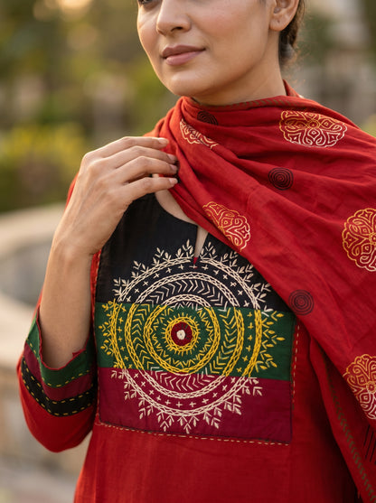 Amthi Rust Pure Cotton Embroidered Suit  | 3-Piece Kurta Pant Dupatta