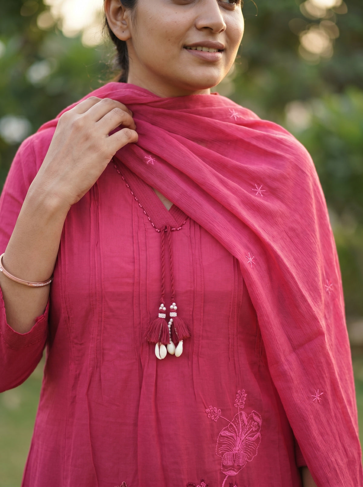 Amthi Rani Pink Pure Cotton Anarkali Kurta Set — 3 Piece Suit Set for Women