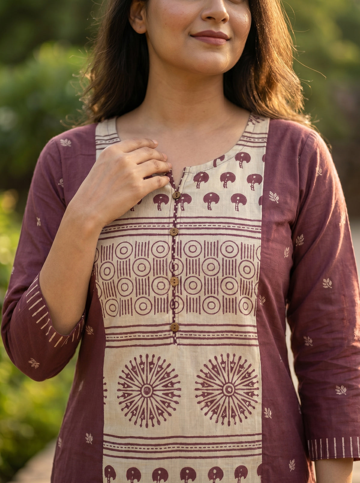 Amthi Mauve Straight Pure Linen Block Print Kurta for Women