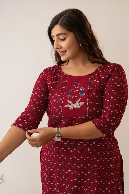 Amthi Cotton Kurta for Women – Floral Printed Straight Kurti | Summer Office Wear