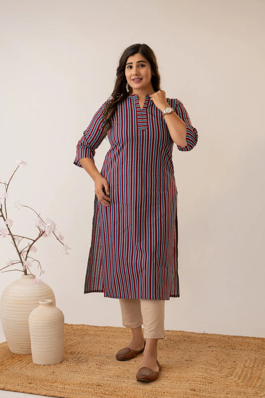 Amthi Pure Cotton Striped Daily Wear Kurta for Women | Office & Casual Wear Kurti
