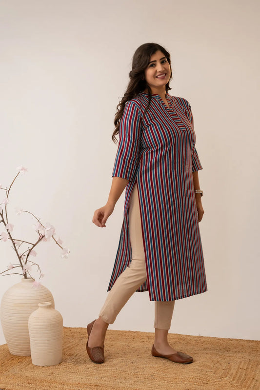 Amthi Pure Cotton Striped Daily Wear Kurta for Women | Office & Casual Wear Kurti