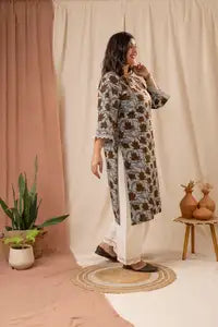 Amthi Lotus Kalamkari Brown Print Straight Cotton Kurta