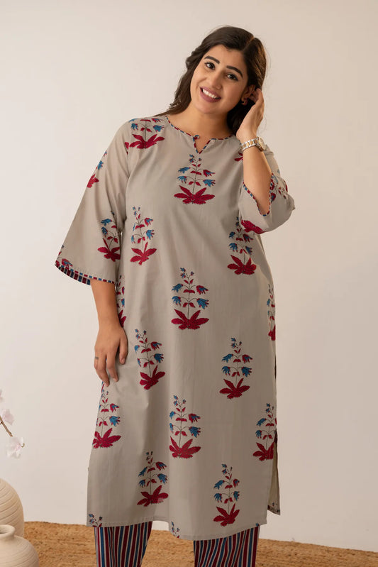 Amthi Pure Cotton Beige Oversized Printed Kurta for Women