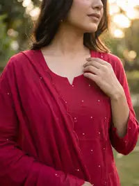 Amthi Rani Pink Pure Cotton Suit Set | Floral Butta Kurta with Lace Work | 3-Piece Set
