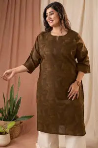 Amthi Straight Brown Cotton Kurti for Women| Casual Wear Printed Kurta