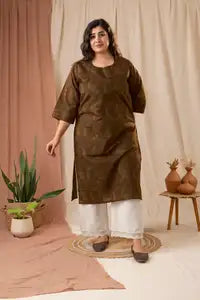 Amthi Straight Brown Cotton Kurti for Women| Casual Wear Printed Kurta