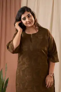 Amthi Straight Brown Cotton Kurti for Women| Casual Wear Printed Kurta