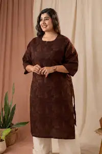 Amthi Straight Printed Maroon Cotton Kurta for Women | Causal Wear Kurti