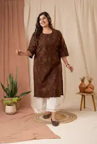 Amthi Straight Printed Maroon Cotton Kurta for Women | Causal Wear Kurti