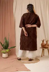 Amthi Straight Printed Maroon Cotton Kurta for Women | Causal Wear Kurti
