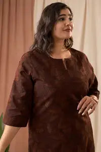 Amthi Straight Printed Maroon Cotton Kurta for Women | Causal Wear Kurti