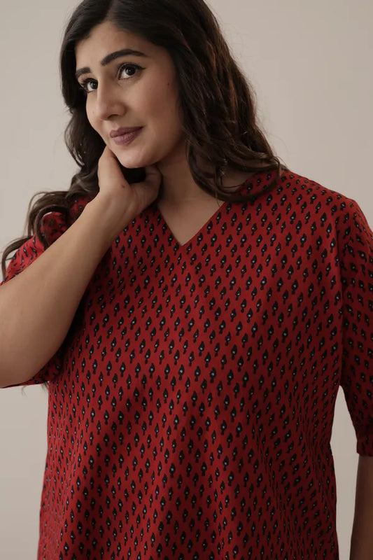 Amthi Women’s Maroon Plus Size Cotton Printed Tunic | Casual & Office Wear Short Kurti
