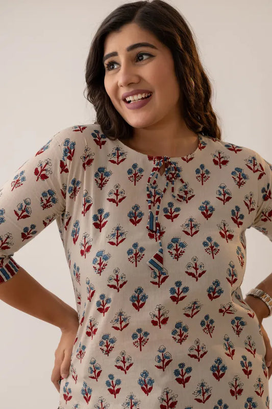 Amthi Women's Pure Cotton Floral Print Tunic Top | Causal Wear Short Kurti