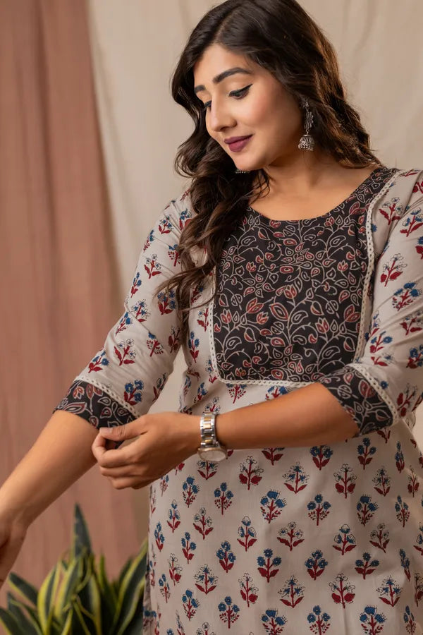Amthi Beige Rayon Floral Printed Straight Kurta For Women