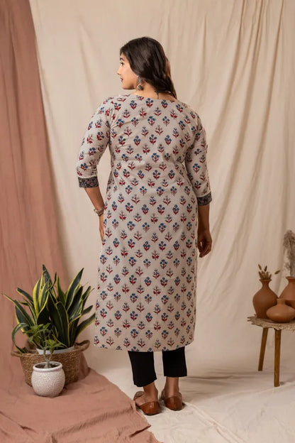 Amthi Beige Rayon Floral Printed Straight Kurta For Women