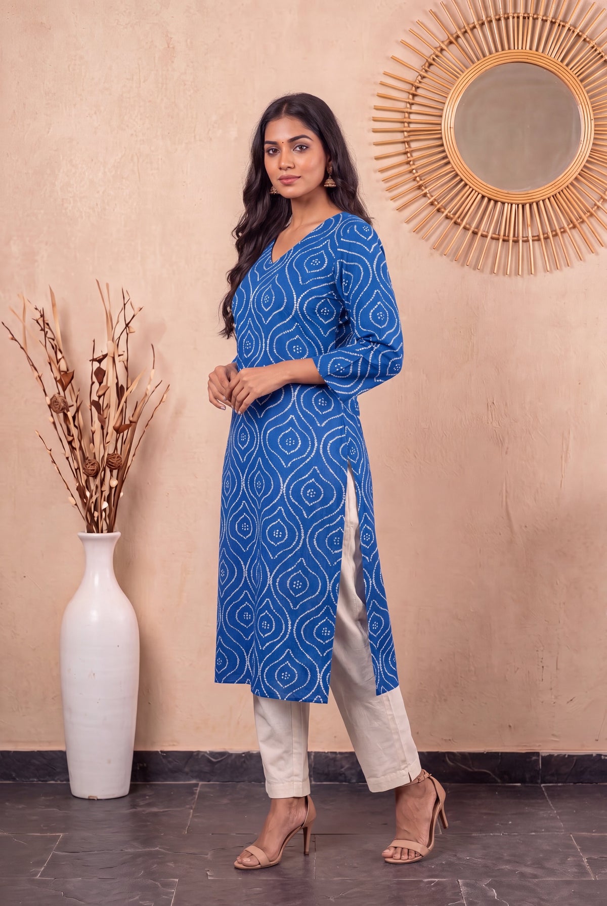 Amthi Blue Bandhani Print Straight Kurta| Rayon Daily Wear Kurti For Women