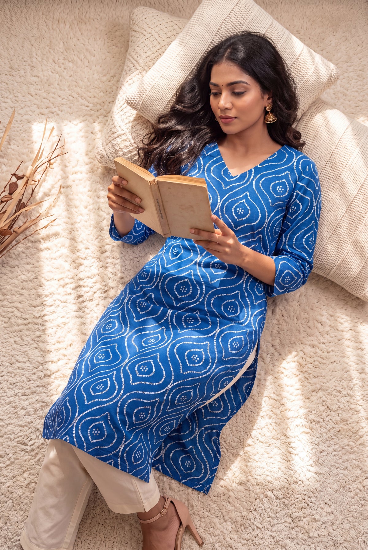 Amthi Blue Bandhani Print Straight Kurta| Rayon Daily Wear Kurti For Women