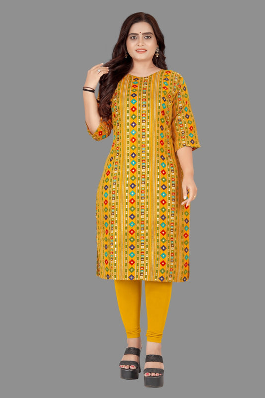 Amthi Yellow Cotton Blend Printed Kurta For Women