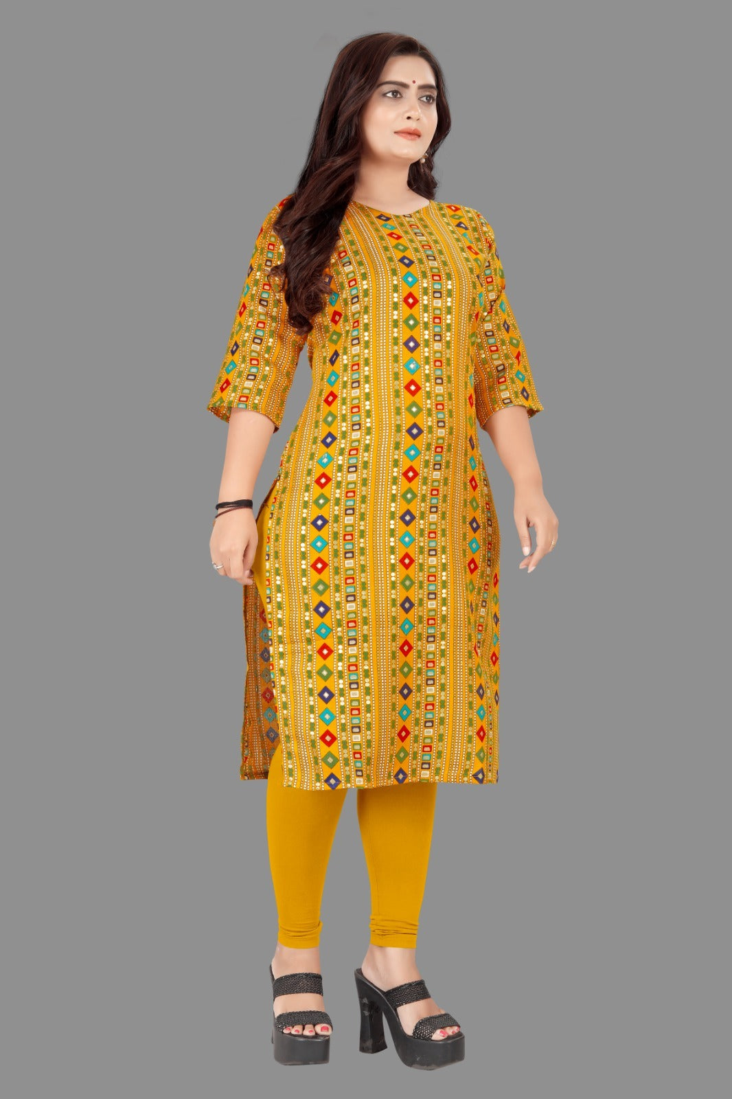 Amthi Yellow Cotton Blend Printed Kurta For Women