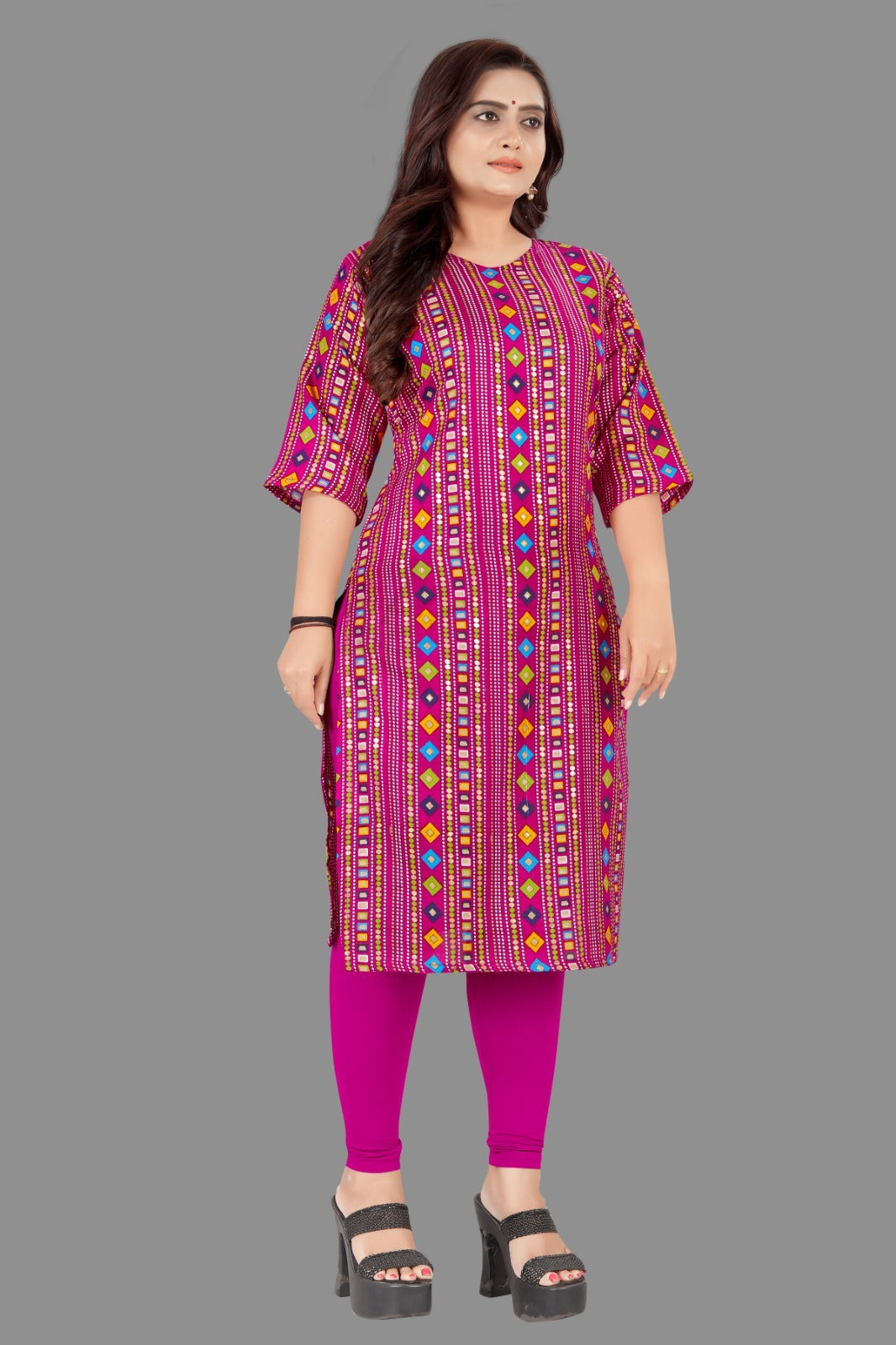 Amthi Pink Cotton Blend Geometric Printed Straigh Kurta