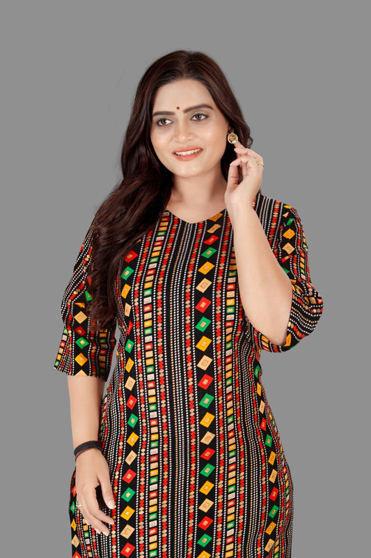 Amthi Black Cotton Blend Printed Straight Kurta For Women| Daily Wear Kurti