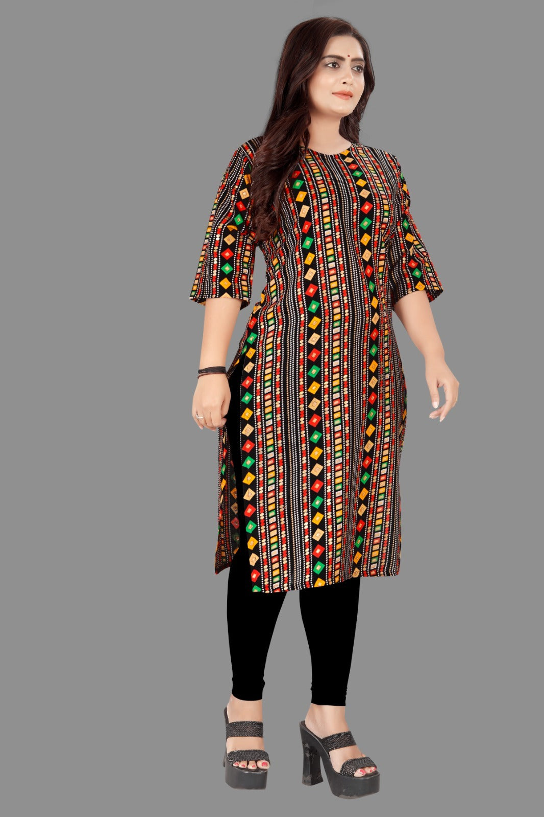 Amthi Black Cotton Blend Printed Straight Kurta For Women| Daily Wear Kurti