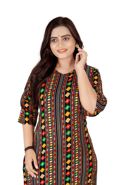 Amthi Black Cotton Blend Printed Straight Kurta For Women| Daily Wear Kurti