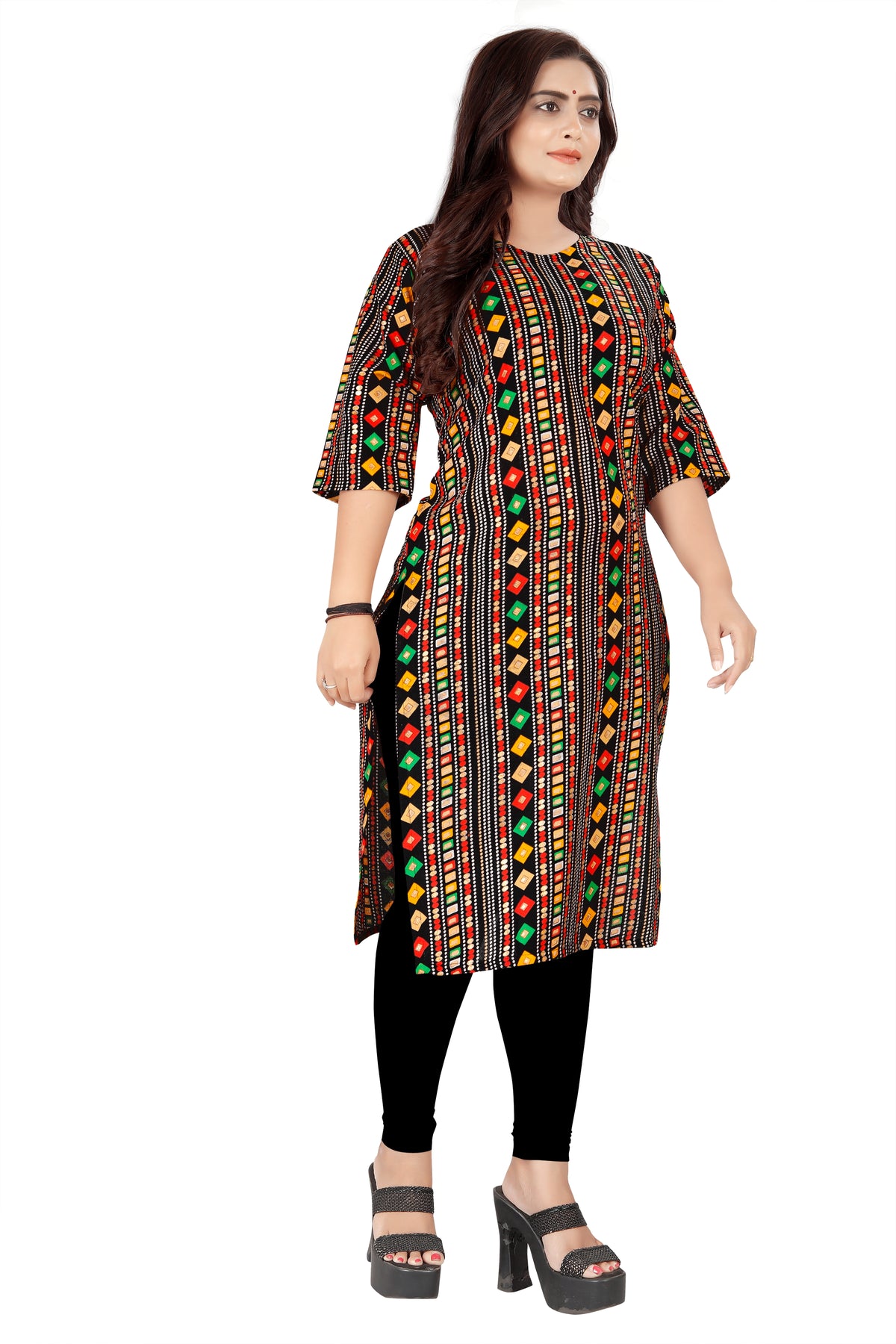 Amthi Black Cotton Blend Printed Straight Kurta For Women| Daily Wear Kurti