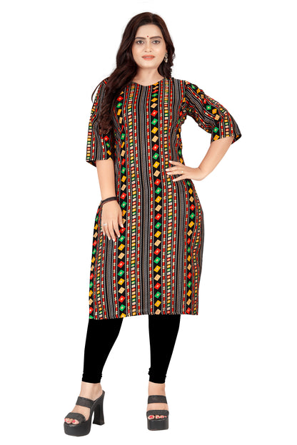 Amthi Black Cotton Blend Printed Straight Kurta For Women| Daily Wear Kurti