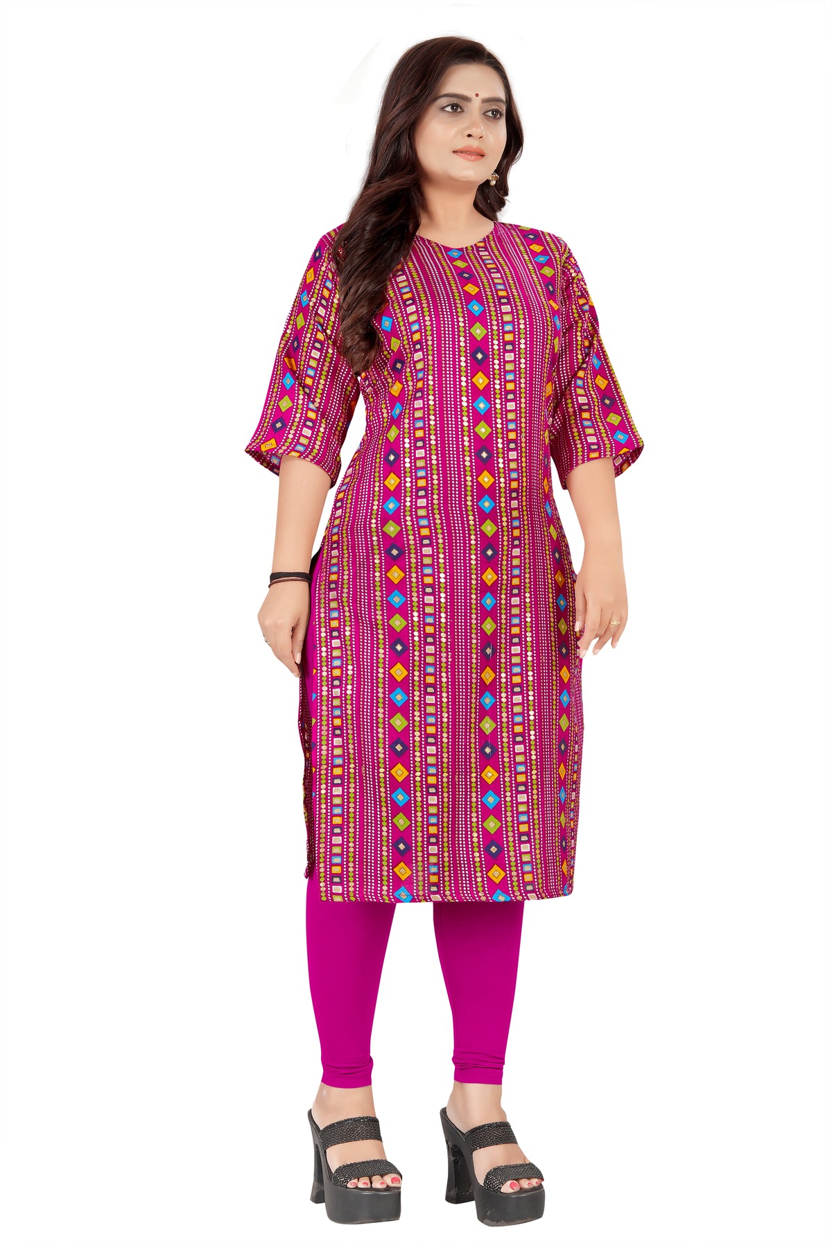 Amthi Pink Cotton Blend Geometric Printed Straigh Kurta