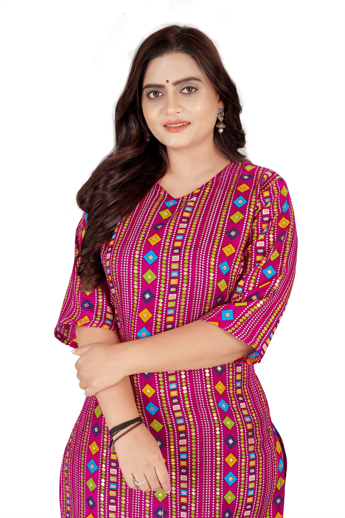 Amthi Pink Cotton Blend Geometric Printed Straigh Kurta