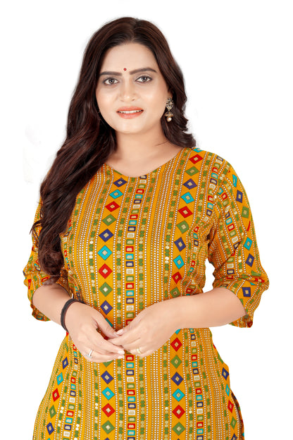 Amthi Yellow Cotton Blend Printed Kurta For Women