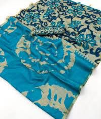 Amthi Women's Cotton Linen Rama Abstract Floral Print Daily Wear Saree
