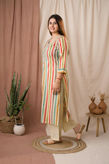 Amthi Women's Multicolored Striped Chanderi Silk Kurta Set