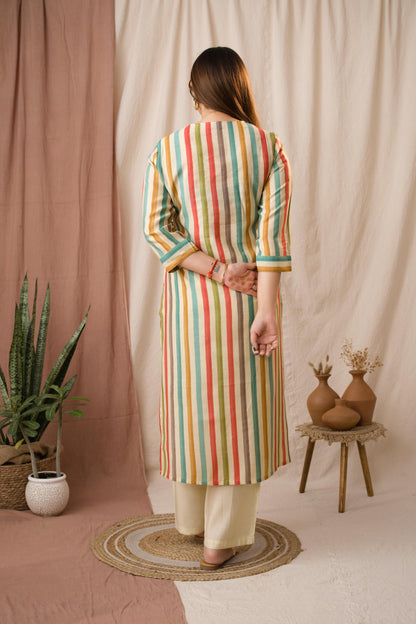 Amthi Women's Multicolored Striped Chanderi Silk Kurta Set