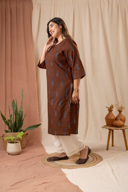 Amthi Women's Maroon Cotton Printed Straight Kurta | Daily Wear Kurti