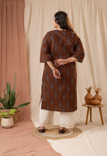 Amthi Women's Maroon Cotton Printed Straight Kurta | Daily Wear Kurti