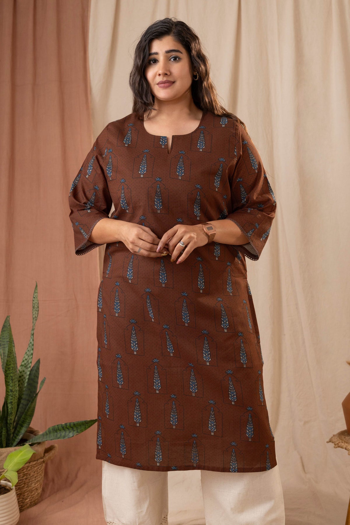 Amthi Women's Maroon Cotton Printed Straight Kurta | Daily Wear Kurti