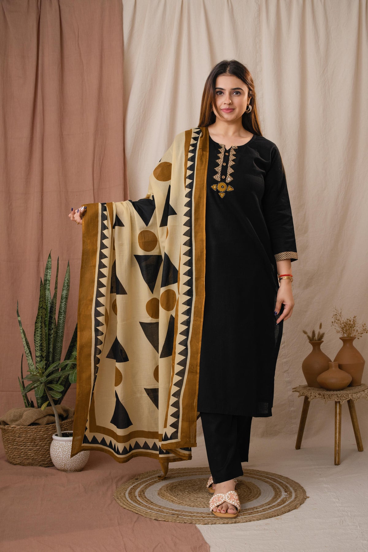 Black Linen Kurta Set