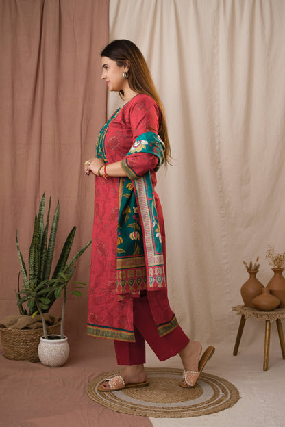Amthi Women's Rust Kalamkari Printed Cotton Kurta Set