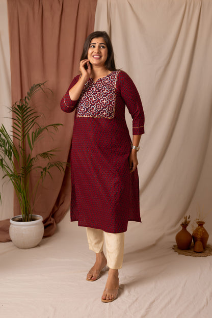 Amthi Women's Maroon Rayon Straight Printed Kurta | Daily Wear Kurti