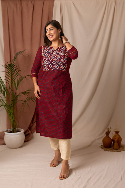 Amthi Women's Maroon Rayon Straight Printed Kurta | Daily Wear Kurti