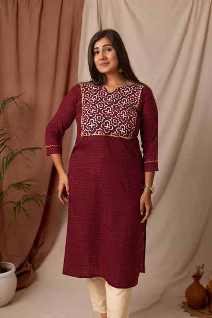Amthi Women's Maroon Rayon Straight Printed Kurta | Daily Wear Kurti