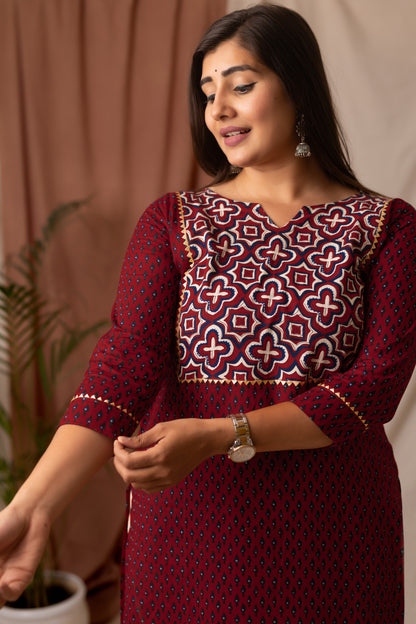Amthi Women's Maroon Rayon Straight Printed Kurta | Daily Wear Kurti